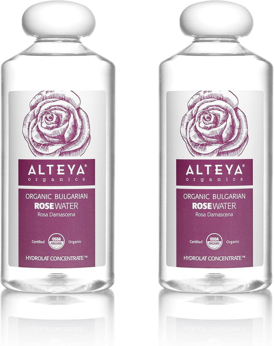 Alteya Organics Rose Water, Organic Facial Toner, 34 Fl Oz/ 2x17 Fl Oz Bundle, Pure Bulgarian Rosa Damascena Flower Water, Award-Winning Moisturizer, BPA-Free Bottle with Reducer