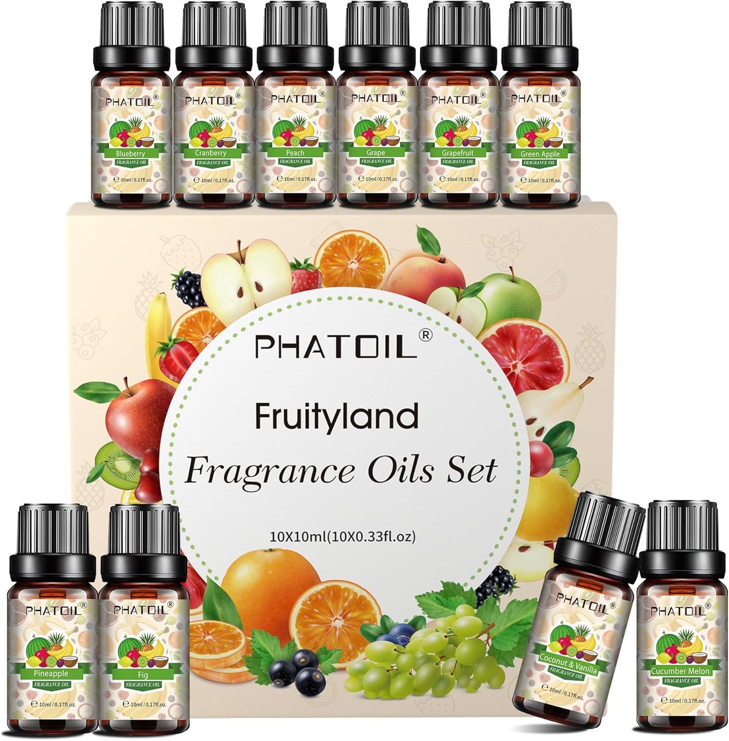 PHATOIL Coconut & Vanilla Fragrance Oils Set, 10 Pcs Aromatherapy Oils Set, for Diffusers, Home Care, DIY Soap Candle Making Scents, Fragrance, Aromatherapy, Humidifiers, for Friend (10ml)