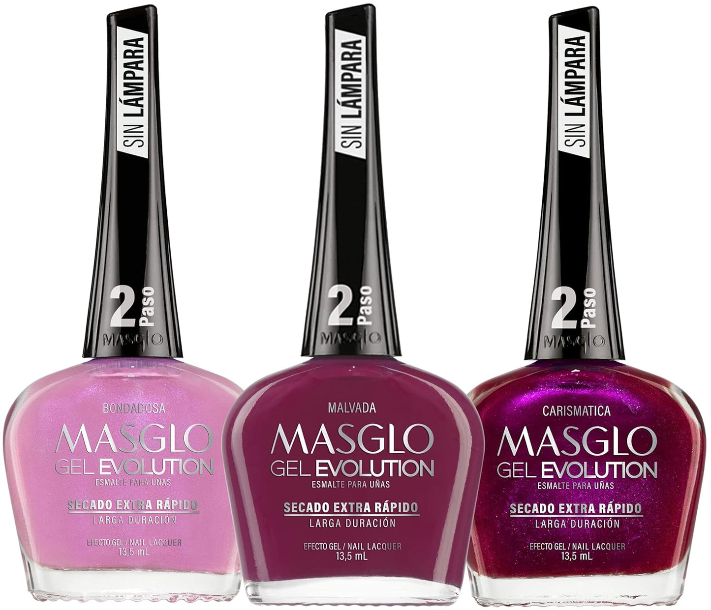 MASGLO Gel Evolution – Set of 3 Nail Polishes No UV/LED Lamp Needed, Fast-Drying, 12-Day Wear, 14-Free Formula, High-Gloss Finish, vegan (0.5 oz Each)