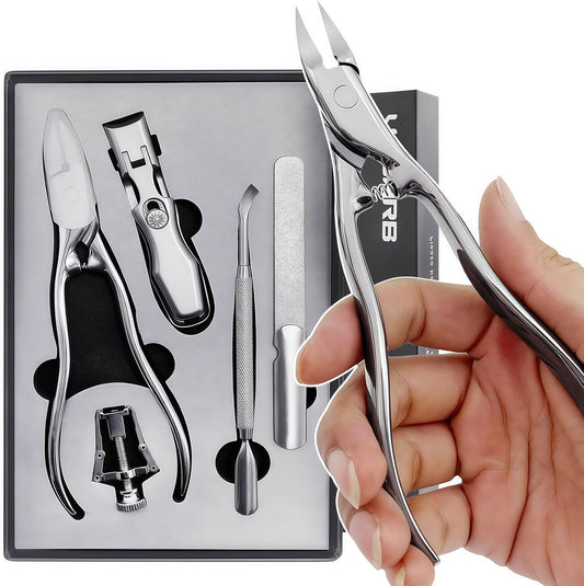 Toe Nail Clippers for Seniors Long Handled Toenail Clippers for Men Thick Nails, Large Ergonomic Ultra Sharp Heavy Duty Stainless Steel, 5pcs Set