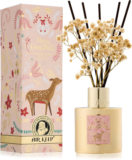 Airkeep Christmas Day Reed Diffuser Set - 3.38 fl oz (100 ml) Christmas Cookie Oil Diffuser with 8 Reed Sticks, Home Fragrance for Bathroom Shelf Decor