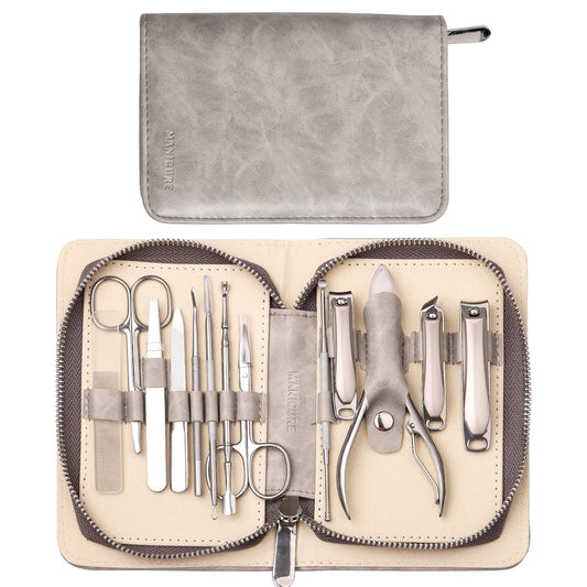 FAMILIFE Professional Manicure Set, Manicure Kit, Nail Clippers Set, Stainless Steel Pedicure Tool, Nail Kit with Portable Leather Travel Case Luxury Gifts for Him