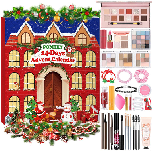 Ponhey Makeup Advent Calendar 2025, 24 Days Christams Makeup Sets For Women Surprise Gift, 2025 Xmas Countdown Calendar with 24 Individually Boxed Full Make Up Kits For Girls Teens Beauty Gift