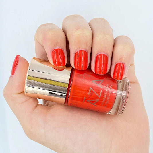 AZA Nail Polish - Vegan, 10-Free, Cruelty-Free, Non-Toxic, Chip Resistant, Made in USA, Red Orange, Gorgeous Shades (Maneater)