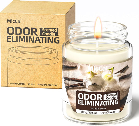 Vanilla Bean Odor Eliminating Candles for Home Scented, Eliminates 99% of Pet, Smoke, Food and Other Smell Quickly, Highly Scented Candle, Premium Soy Candle Set for Women