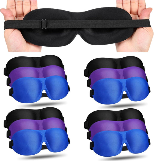 Bonuci 12 Pack Sleep Mask Blackout 3D Eye Mask for Ultralight Sleeping Night Blindfold Eye Covers with Adjustable Strap for Men Women Travel Gift Back and Side Sleeper(Purple, Black, Blue)