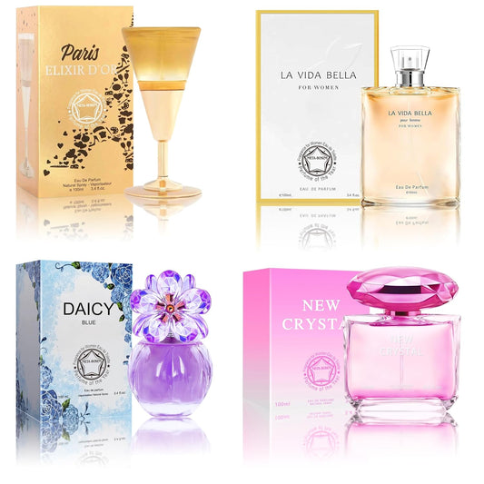 META-BOSEM Perfume for Women Set (100ml x 4PCS Variety Pack), NewCrys, LVBella, DaicyB, PariselixiR, Long Lasting Perfume for Women All Day Use
