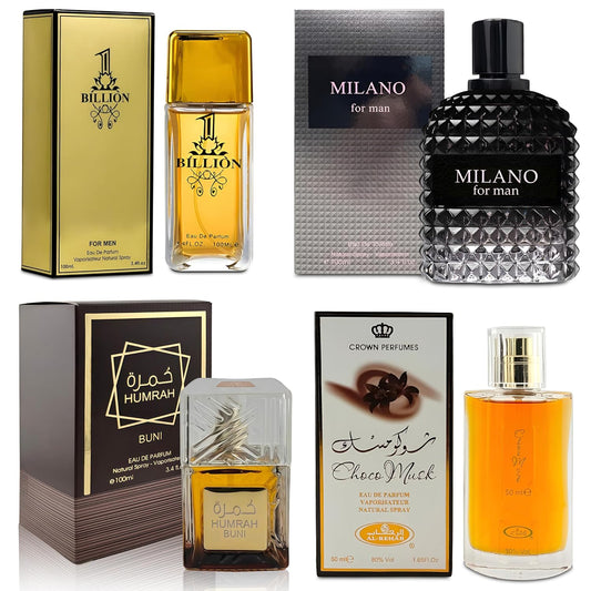 Men Cologne 4-Piece Combo Set (Choco/Milano/Billion/Humrah Buni) Each 100ml Eau de Toilette/Parfume Spray Premium Men Perfume Set Long Lasting Fragrance for Daily Use