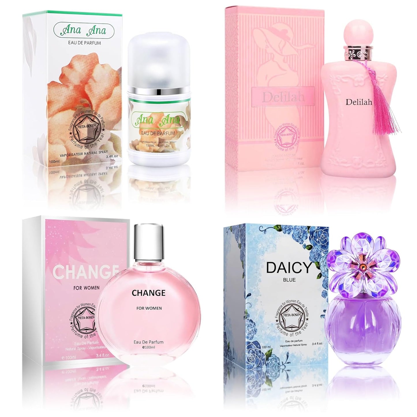 META-BOSEM Perfume for Women Set (100ml x 4PCS Variety Pack), DaicyB, Delilah, ChangeW, AnaAna, Long Lasting Perfume for Women All Day Use
