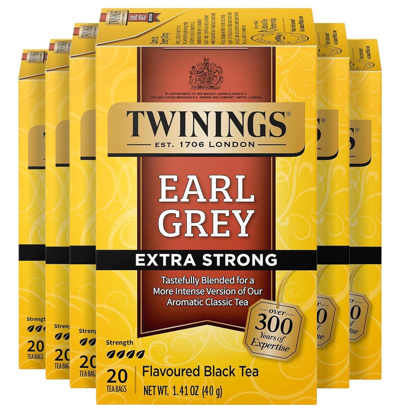 Twinings Earl Grey Extra Strong Black Tea Individually Wrapped Bags, 20 Count (Pack of 6), Flavoured with Citrus and Bergamot, Caffeinated, Enjoy Hot or Iced, 120 Teabags