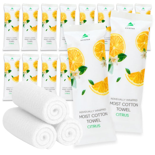 30 Hot or Cold Wrapped Moist Towels –9'' x 9" Moist Towelettes Individually Wrapped Scented Disposable Face & Hand –Pre-Moistened Hand Wipes Soft Refreshing, Travel, Spa, Restaurant- Citrus/Lemon