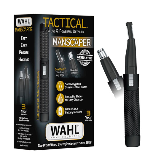 Wahl Manscaper ® 2 in 1 Lithium Battery Tactical® Dual Sided Eyebrow Trimmer and Nose Hair Trimmer for Men – Model 3023805