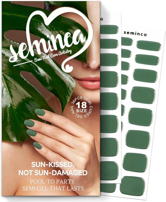 Semi Cured Gel Nail Strips-Office Professional Nails,Sweat-Resistant Adhesive,Minimalist Designs,Confidence Boost Works with Any UV/LED Lamps(Cream Leaf)