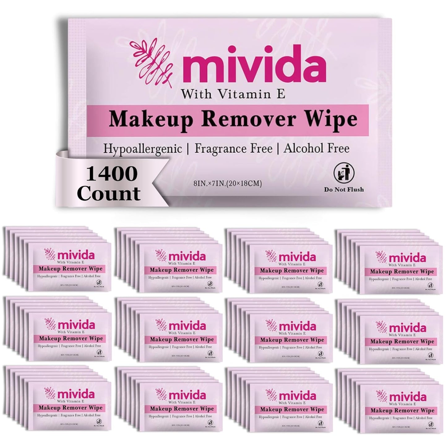 1400-Count Bulk Individually Wrapped Makeup Remover Wipes | Hypoallergenic, Fragrance-Free, Alcohol-Free with Vitamin E | Travel Essentials, Makeup Remover Wipes for Hotels, Airbnb