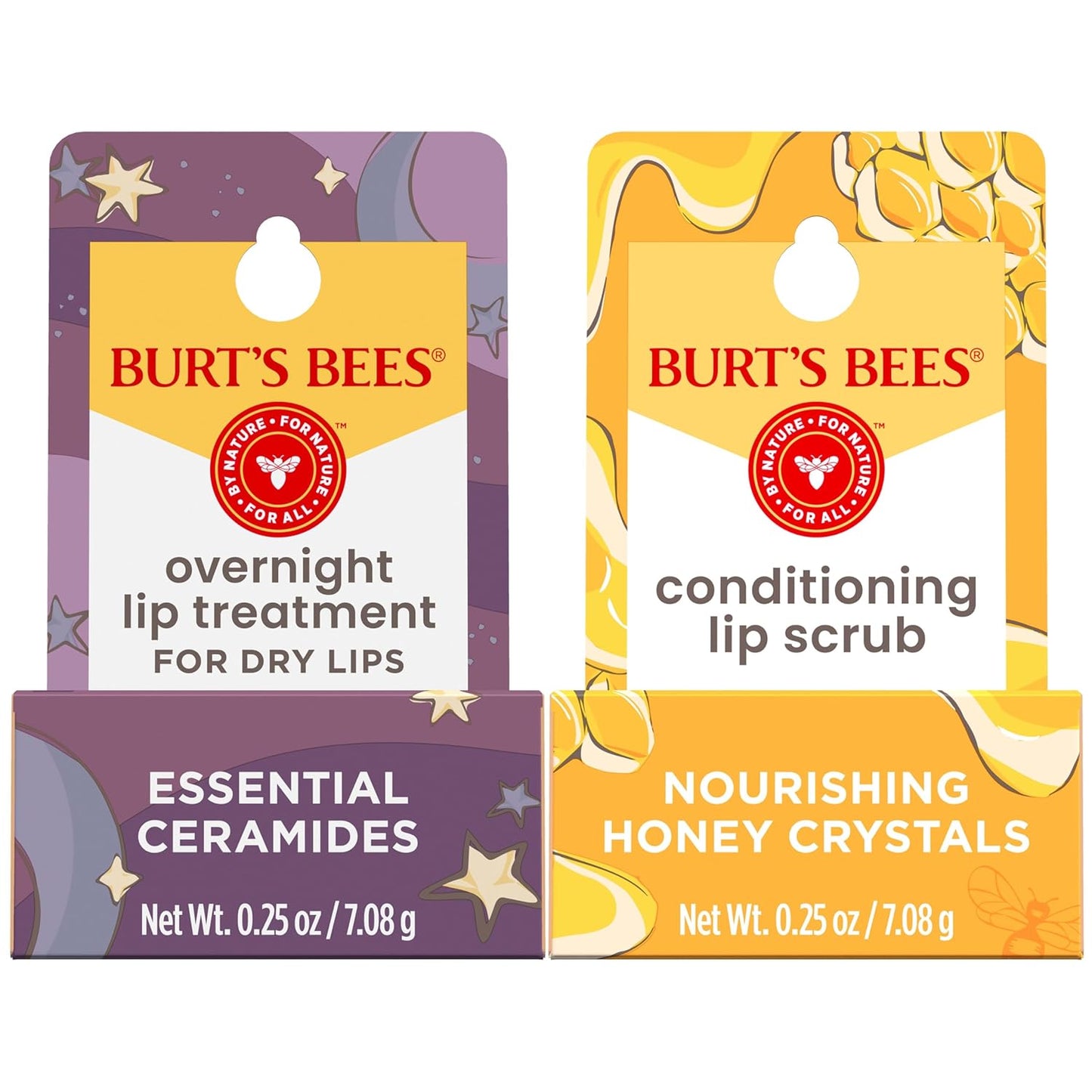 Burt's Bees Conditioning Lip Scrub and Overnight Intensive Lip Treatment, With Ceramides, Exfoliates and Hydrates Lips 8 Hours, Natural Origin, 2 Jars, 0.25 oz