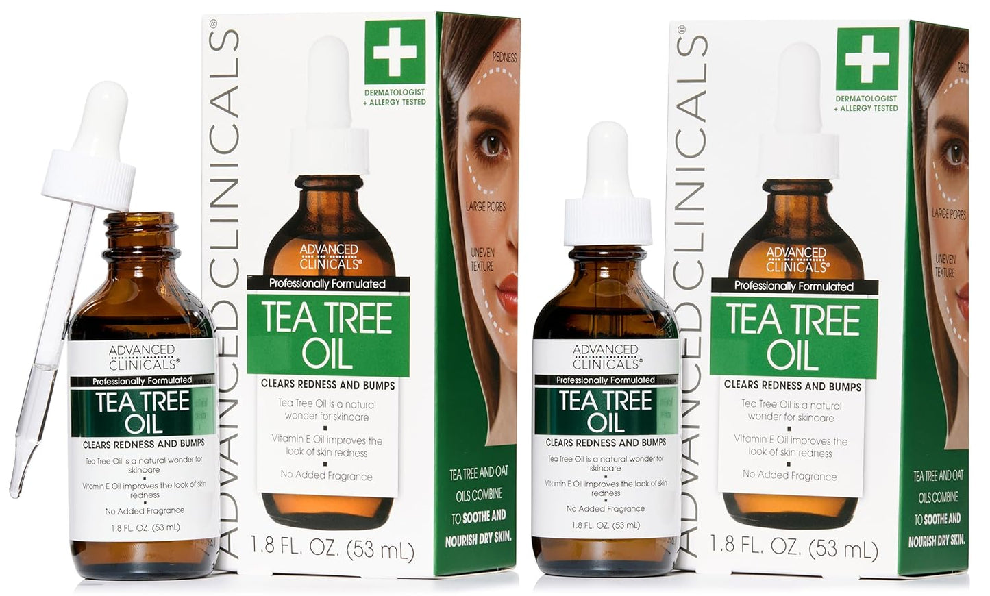 Advanced Clinicals Tea Tree Oil For Skin Facial Serum | Tea Tree Serum For Face With Vitamin E + Botanicals To Help Improve Appearance Of Large Pores & Skintone For Smoother Looking Skin, 2-Pack