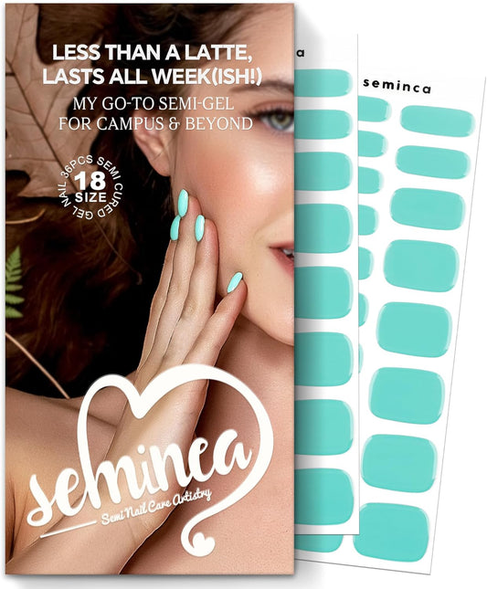 Semi Cured Gel Nail Art Wraps-Salon Look Easy Peel Press On Nails,Semi Gel Natural Look, Easy Apply & Remove,Strong Hold Fake Nails,Works with Any UV/LED Lamps(Greenish Blue)