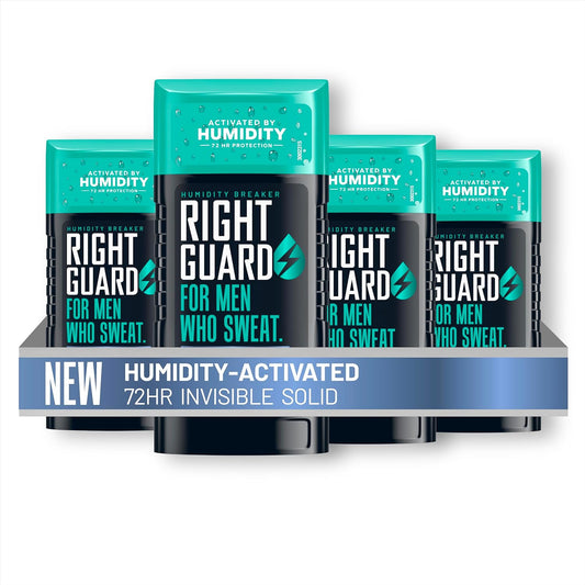 Right Guard Humidity Breaker Antiperspirant & Deodorant for Men, Cold Front Scent, 2.5oz (4 Pack) Invisible Solid, 2x Sweat Protection, 72HR Odor Control, Humidity Activated