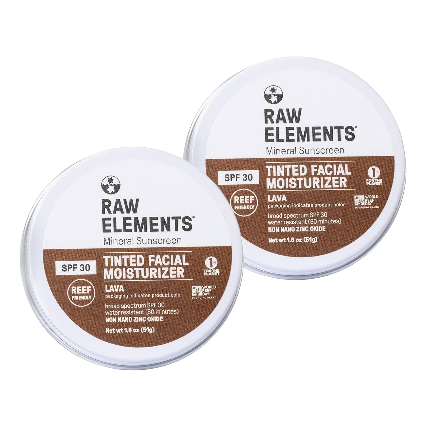 Raw Element Ultra-Moisturizing Tinted Face Cream, Non Toxic Mineral Face Sunscreen, Daily Tinted Moisturizer, Non-Nano Zinc Oxide, Reef Friendly, All Ages, SPF 30, 1.8 oz, Lava, Pack of 2
