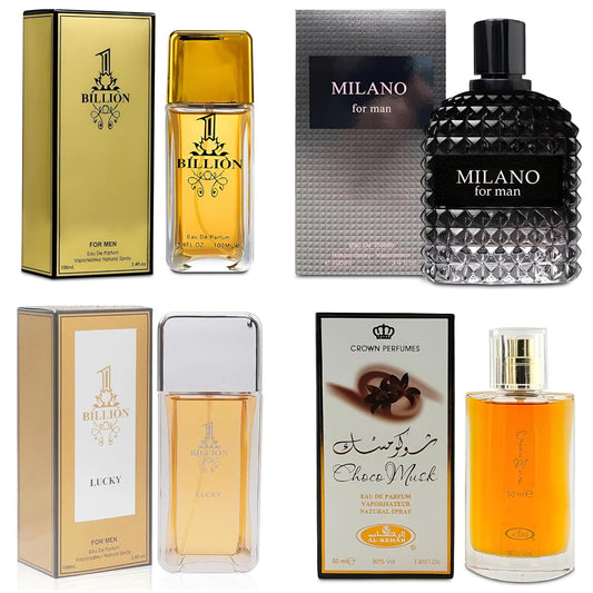 Men Cologne 4-Piece Combo Set (Choco/Milano/Billion/1 Billion Lucky) Each 100ml Eau de Toilette/Parfume Spray Premium Men Perfume Set Long Lasting Fragrance for Daily Use