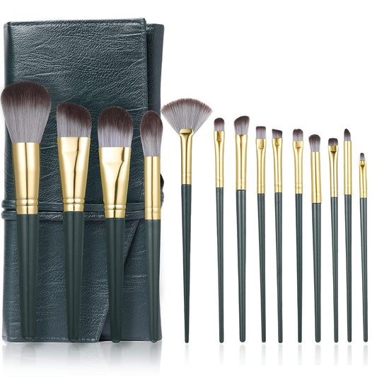 14 PCS Makeup Brushes Set Professional, Comfortable To Hold And Easy To Use. Eyeshadow, Blush, Powder, Foundation, Blending, Full Face Make up Brushes Set With Makeup Brushes Holder. Leather Packaging