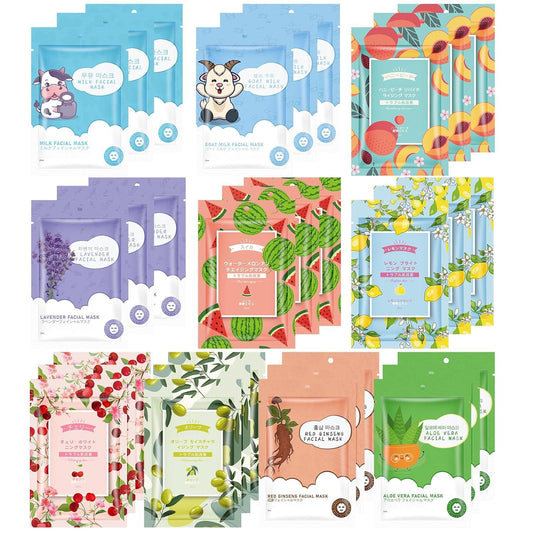 30 Pack Sheets Face Masks Skincare for for All Skin Types, Hydrating Face Masks Suitable for Sensitive Skin, Moisturizing Facial Mask for Skin Care, Face Sheet Mask Skincare for Face Spa
