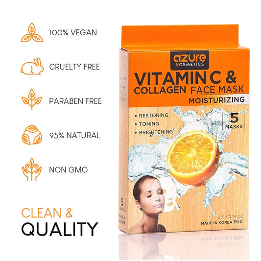 Azure Cosmetics 24K Gold, Caviar, Vitamin C, Hyaluronic Acid, Retinol & Collagen Anti-Aging Face Mask - Ultimate Variety Pack of 20 - Dermatologist Tested - Hydrating & Firming - Korean Skin Care