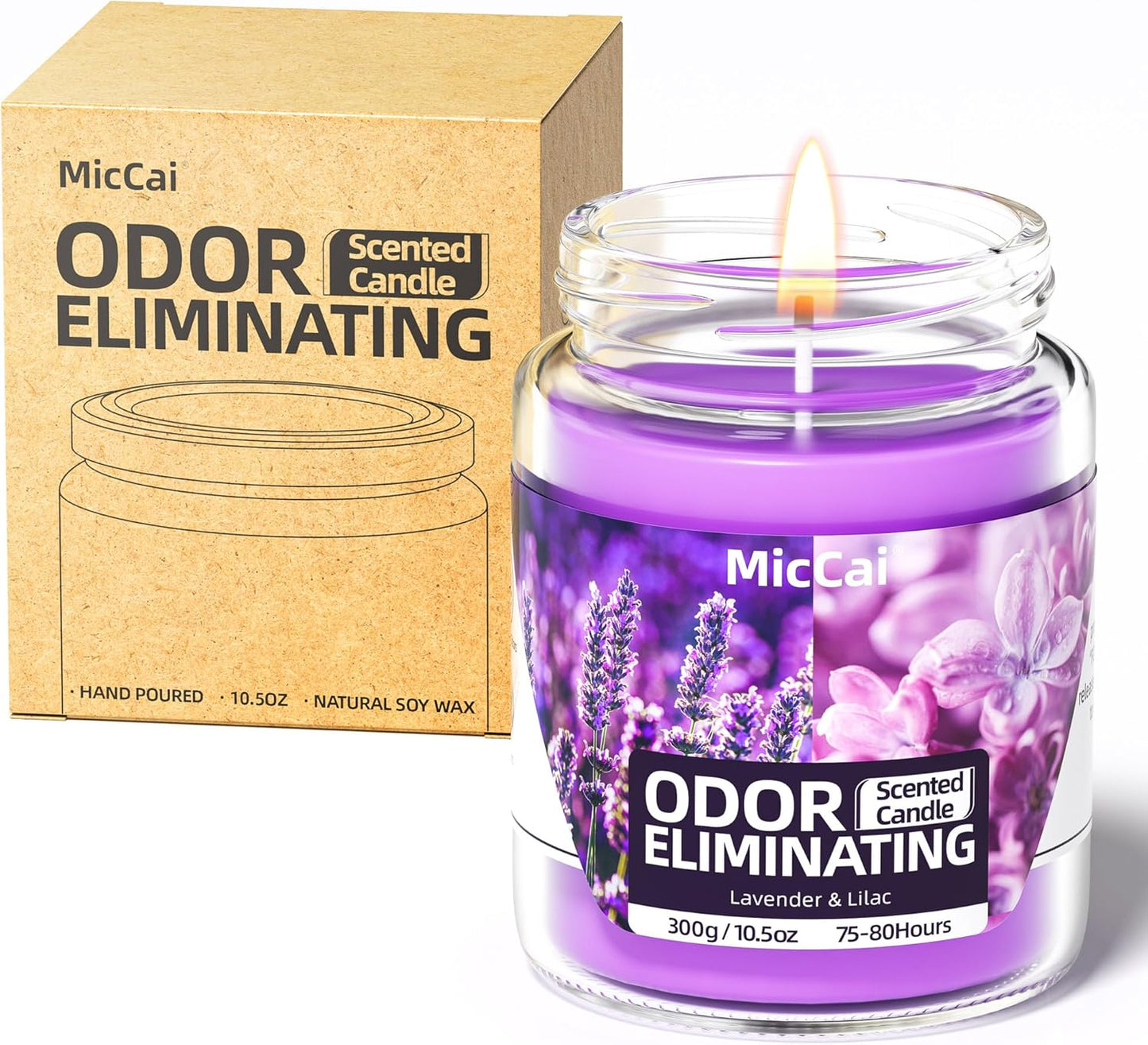 Lavender & Lilac Blossom Odor Eliminating Candles for Home Scented, Eliminates 99% of Pet, Smoke, Food and Other Smells Quickly, Highly Scented Candle, Premium Soy Candles Set for Women