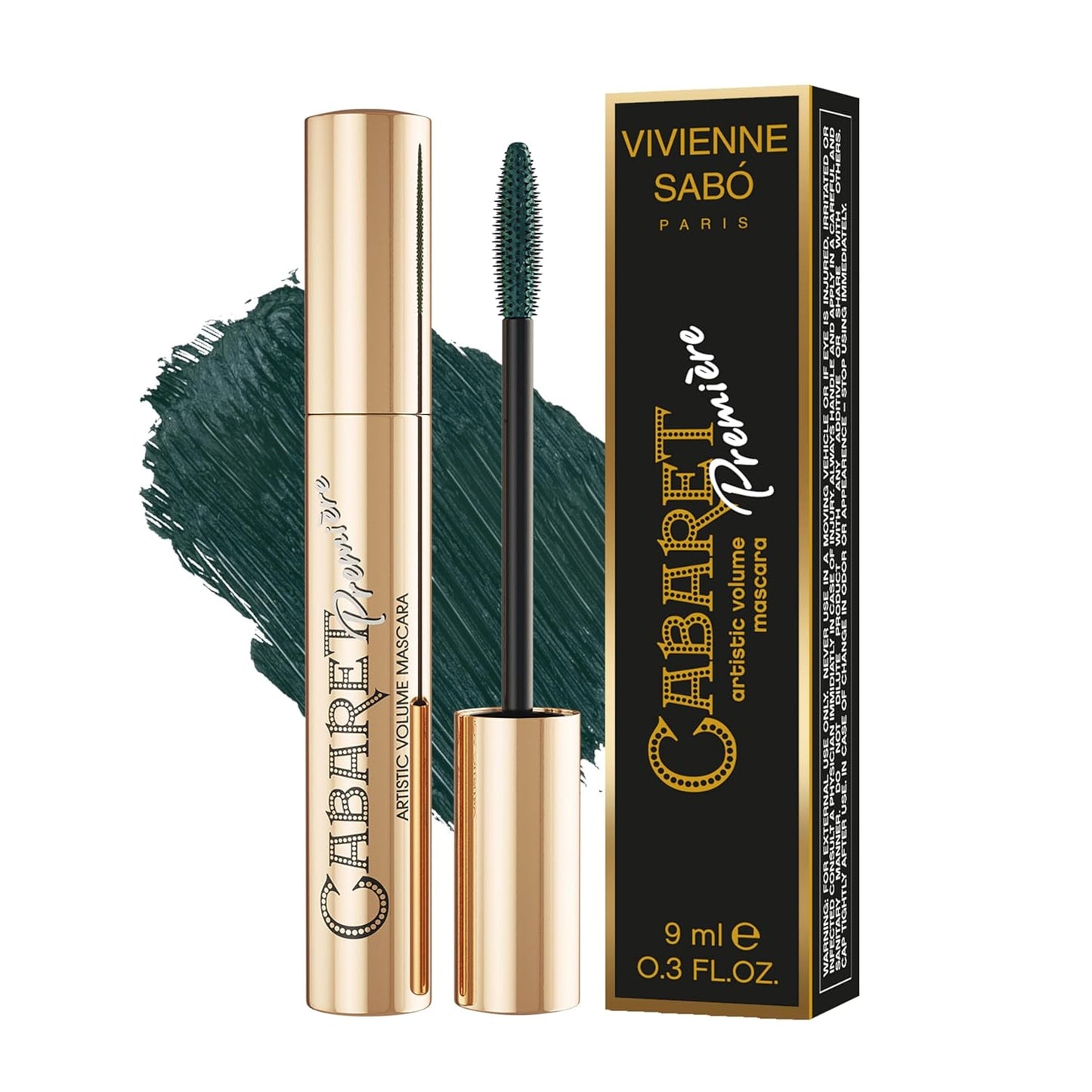 Vivienne Sabó Cabaret Premiere Green Mascara, Volume and Length, Defining, Curling, No Flaking, No Clumping, Smudge Proof, Washable, Cruelty-Free, Made in Europe, (06 Green), 0.3 Fl Oz, 1 Pack