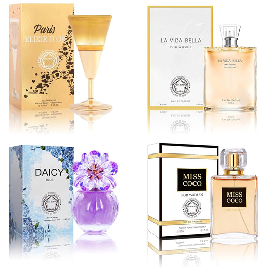 META-BOSEM Perfume for Women Set (100ml x 4PCS Variety Pack), LVBella, MissCoco, DaicyB, PariselixiR, Long Lasting Perfume for Women All Day Use