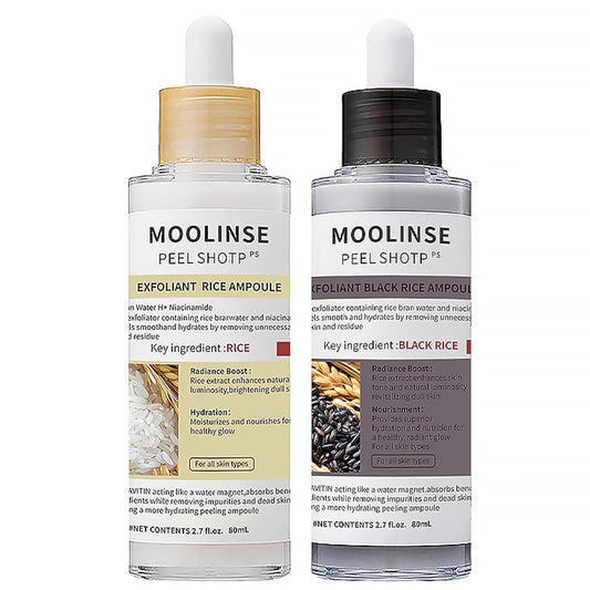 Glow Rice Ampoule Duo Set Day & Night | Exfoliating Facial Peels, Black & White Rice Extract, BHA Salicylic Acid, Niacinamide, Pore Refining & Oil Balancing