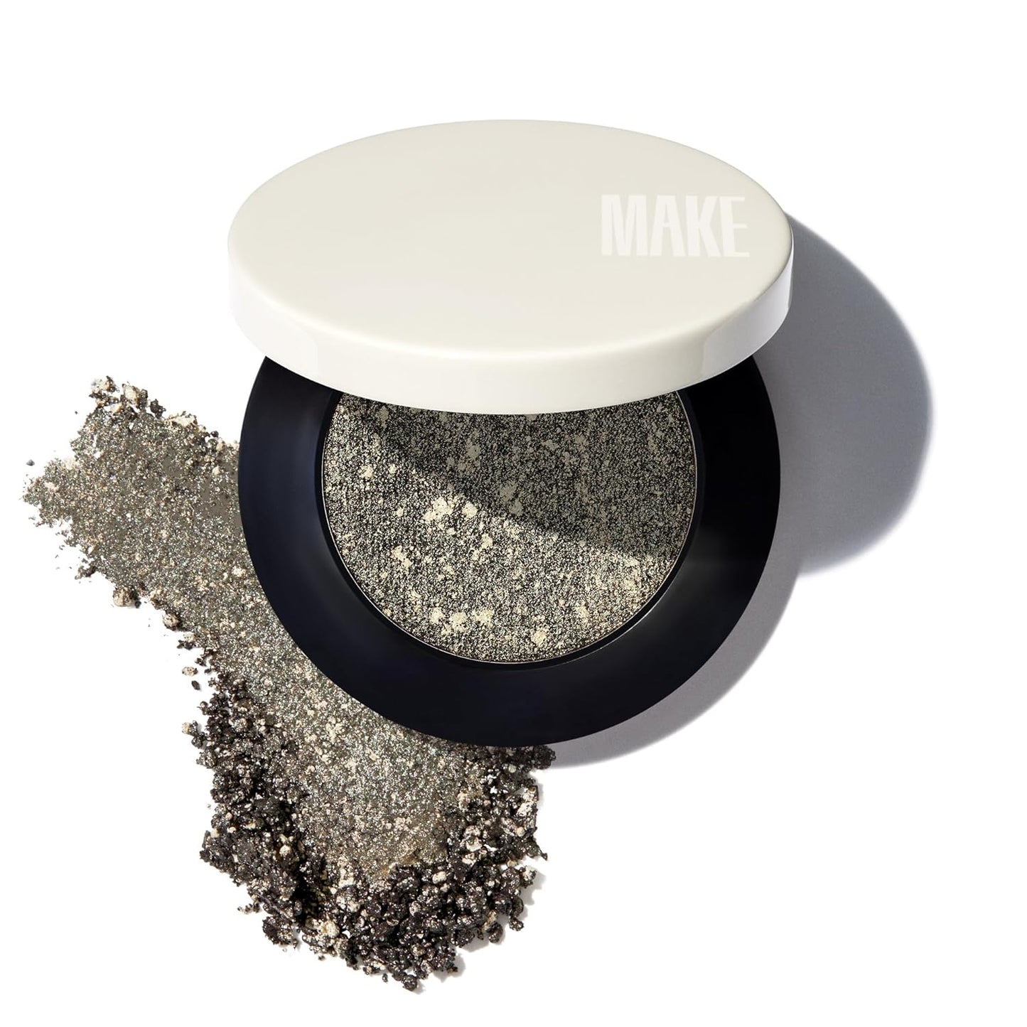 MAKE Beauty Multi-Chromatic Eye Shadow. Metal Reflecting Luminous Foil Finish Creamy, Buildable, Dimensional Long-wear, Crease-proof Powder Eyeshadow, Multichrome Shade - Gravitational, Olive Green