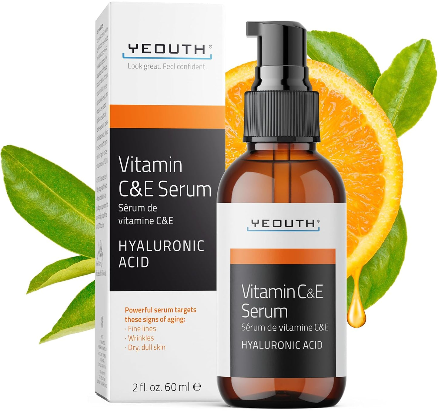 YEOUTH Vitamin C Face Serum with Hyaluronic Acid, Hydrating Vitamin C Serum for Face, Facial Serums Targets the Appearance of Dull Spots 2oz