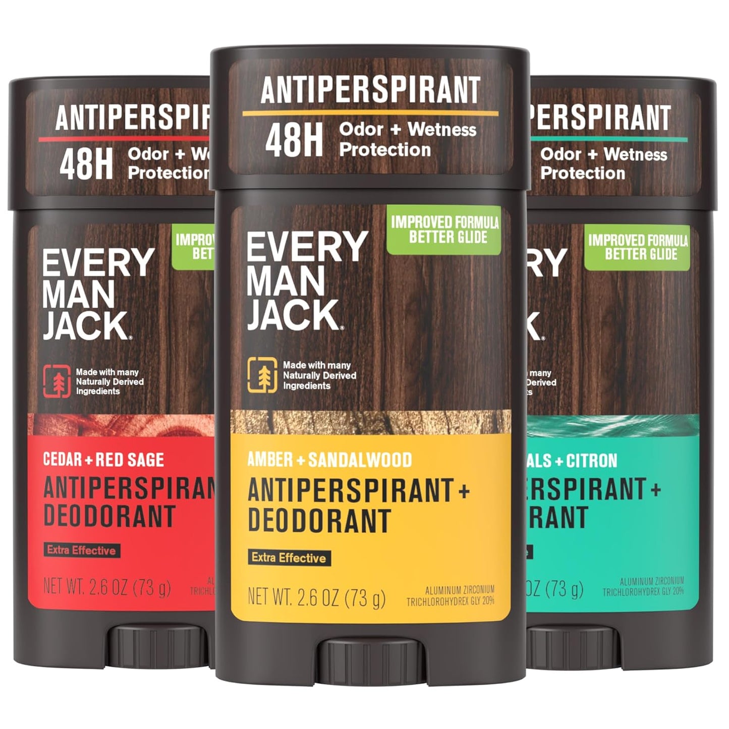 Every Man Jack Men’s Antiperspirant Deodorant Variety Pack – New & Improved Formula – Outdoor Inspired Scents - Smooth Glide, 48-Hour Odor & Sweat Defense– 2.6 oz (3 Pack)