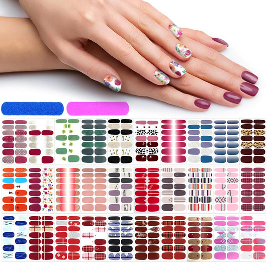30 Sheets Solid Color Glitter Nail Wraps Self-Adhesive Polish Stickers Strips for Women Girl Accessories With Nail File