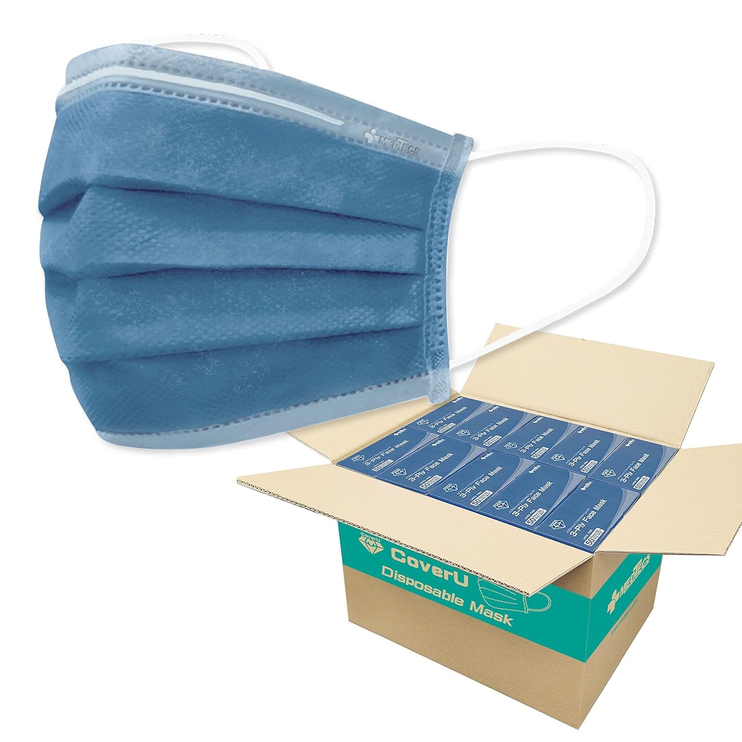 Medtecs Face Mask Disposable – 2,000 pcs (40 Boxes of 50) – ASTM Level 1, 3-Ply Breathable, Soft Fit – Adult Size – Ideal for Commuting & Daily Wear