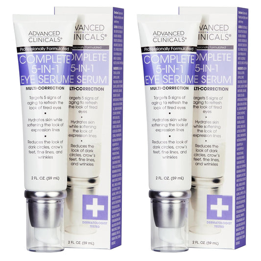 Advanced Clinicals 5-in-1 Eye Serum | Multi-Benefit Visible Anti Aging Under Eye Serum Face Moisturizer Reduces Appearance Of Dark Circles, Puffy Eyes, Crows Feet, Wrinkles, & Fine Lines, 2-Pack