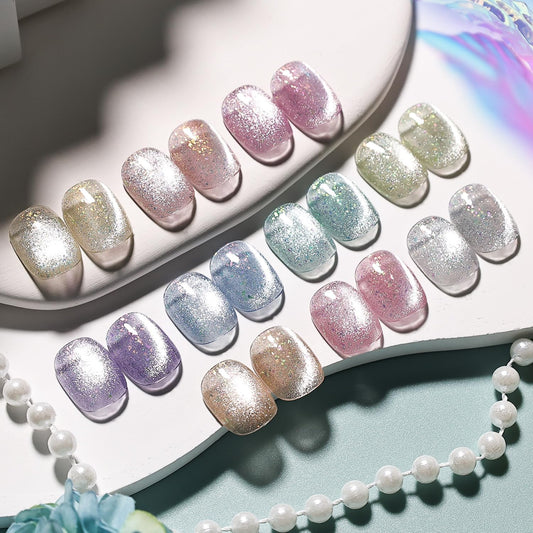 JODSONE 10 Colors Gel Nail Polish Set with Base Coat and Top Coat Magnetic Stick Aurora Crystals Cat Eye Perfect Holiday Gifts for Manicure and Lovers