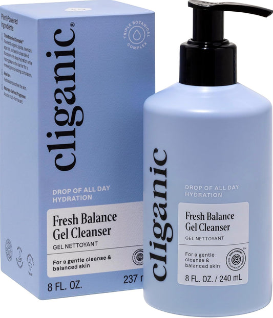 Cliganic Hydrating Gel Cleanser with Triple Botanical Complex® – Gentle Face Wash with Jojoba, Rosehip & Argan Oils – Removes Makeup & Impurities – Aloe Vera & Glycerin for Balanced, Glowing Skin 8oz