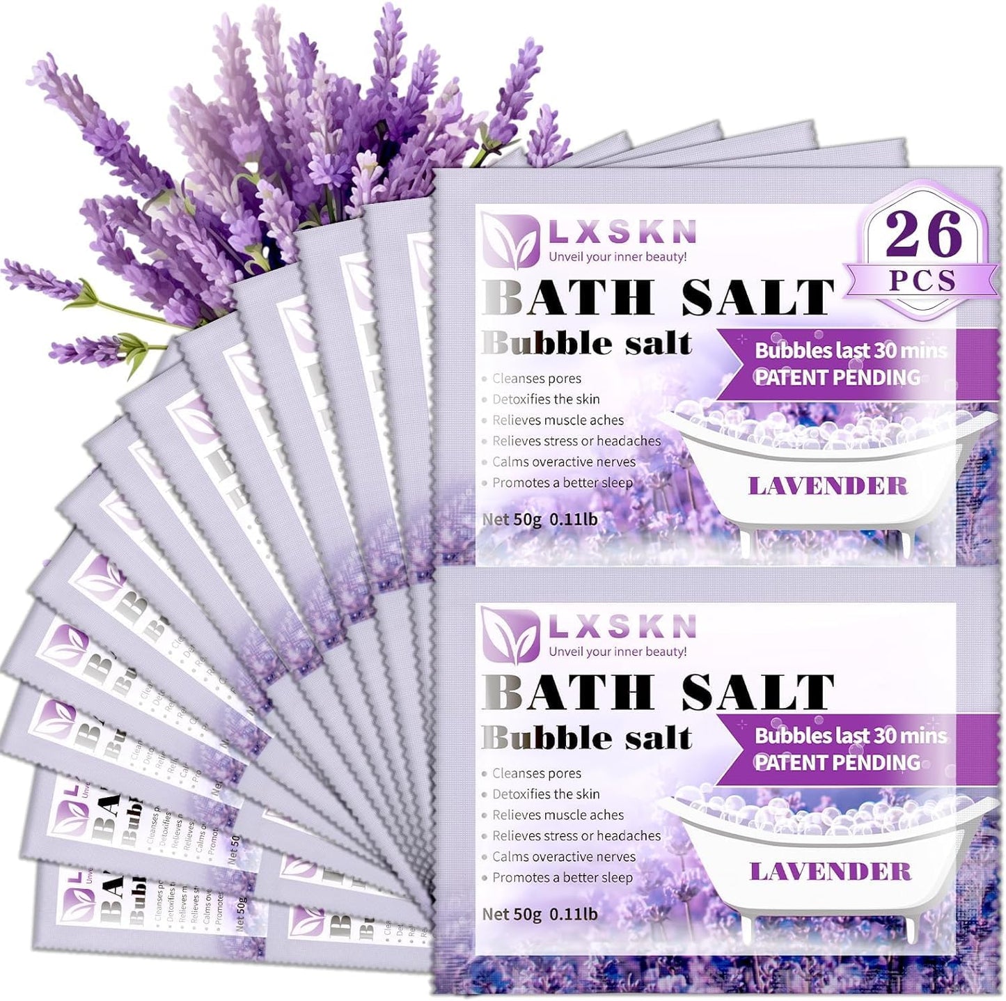 Bath Salts - 26 PCS Bubble Salt - Individually Packaged Bathing Alternative to Epsom Salt Bubble Bath for Men and Women, Relaxes and Promotes Better Sleep