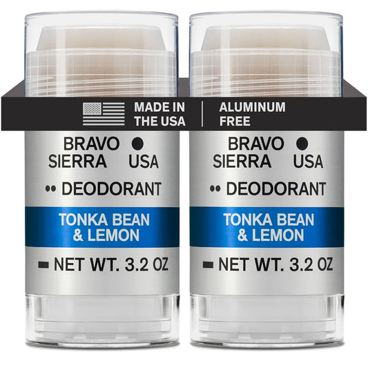 Aluminum-Free Deodorant for Men by Bravo Sierra, 2-Pack -Contains Natural Ingredients – Long Lasting All-Day Odor and Sweat Protection -Tonka Bean and Lemon, 3.2 oz -Paraben-Free, Vegan & Cruelty-Free