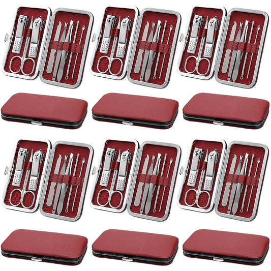 Geosar 12 Sets Manicure Set Nail Clippers Pedicure Kit 8 in 1 Stainless Steel Professional Grooming Kits Nail Care Tools with Travel Case for Men Women(Wine Red)