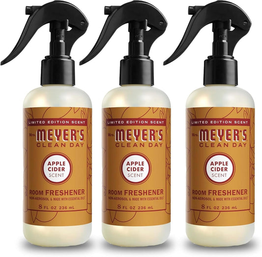 MRS. MEYER'S CLEAN DAY Room and Air Freshener Spray, Non-Aerosol Spray Bottle Infused with Essential Oils, Limited Edition Apple Cider, 8 fl. oz - Pack of 3