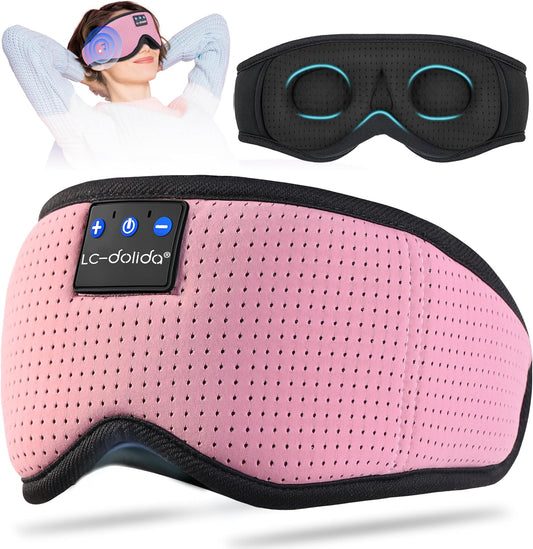 LC-dolida Sleep Headphones, 3D Sleep Mask Bluetooth Wireless, Sleeping Headphones for Side Sleepers Sleep Eye Mask Music Weighted Sleeping Mask Meditation Gifts for Men Women (Rose Pink)