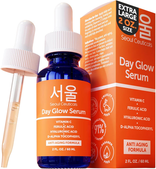 SeoulCeuticals Large 2oz Korean 20% Vitamin C Hyaluronic Acid Serum + CE Ferulic Acid - Potent Anti Aging, Anti Wrinkle K Beauty
