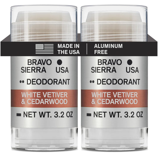 Aluminum-Free Deodorant for Men by Bravo Sierra, 2-Pack-Contains Natural Ingredients–Long Lasting All-Day Odor and Sweat Protection-White Vetiver & Cedarwood, 3.2 oz-Paraben-Free, Vegan & Cruelty-Free