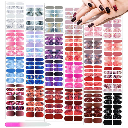 Maitys 336 Pieces 24 Sheets Full Wrap Nail Polish Strips Stickers Self Adhesive Gel Nail Strips Art Decals with File for Women DIY Decorations(Vibrant Style)