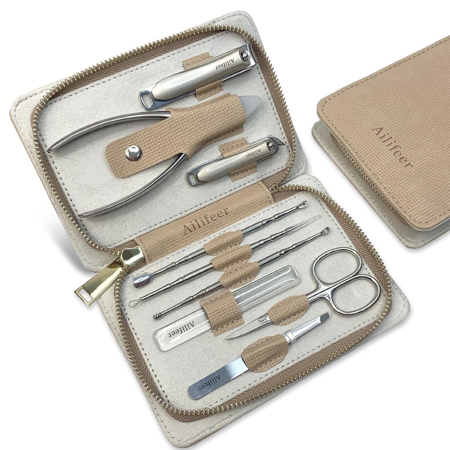 Manicure Set, 9-in-1 Stainless Steel Professional large nail clippers and Nail Cutters Kit, Includes Nail File, Cuticle Trimmer, with Portable Travel Case kit,Gifts For Women Men