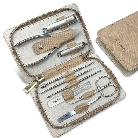 Manicure Set, 9-in-1 Stainless Steel Professional large nail clippers and Nail Cutters Kit, Includes Nail File, Cuticle Trimmer, with Portable Travel Case kit,Gifts For Women Men