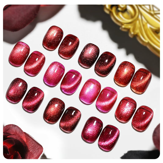 JODSONE Cat Eye Gel Nail Polish Set Burgundy Red with Base Coat Top Coat & Magnet Stick Elegant Romantic Salon Nail Art Manicure Gift for Women
